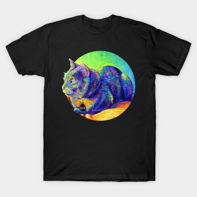 Psychedelic Spirit Rainbow Cat T-Shirt by rebeccawangart